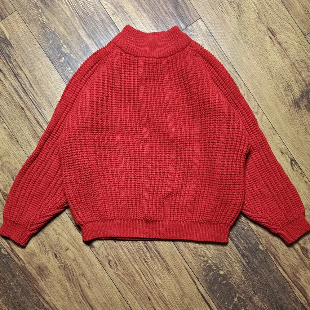 VTG Red Cable Knit Sweater Pullover Holiday‎ Mock Neck Chunky Ribbed Women's Med